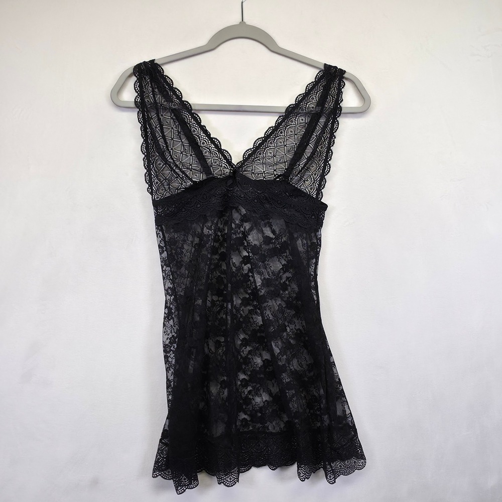 Babydoll Chemise Womens S Black Sheer Floral Lace Lingerie Romantic‎ Gothic